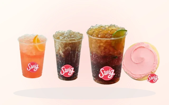 Swig Handcrafted Dirty Sodas, Fresh Fruity Refresher, and Pink Frosted Sugar Cookie